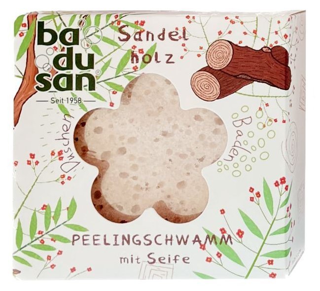 Peelingschwamm mit Seife Sandelholz