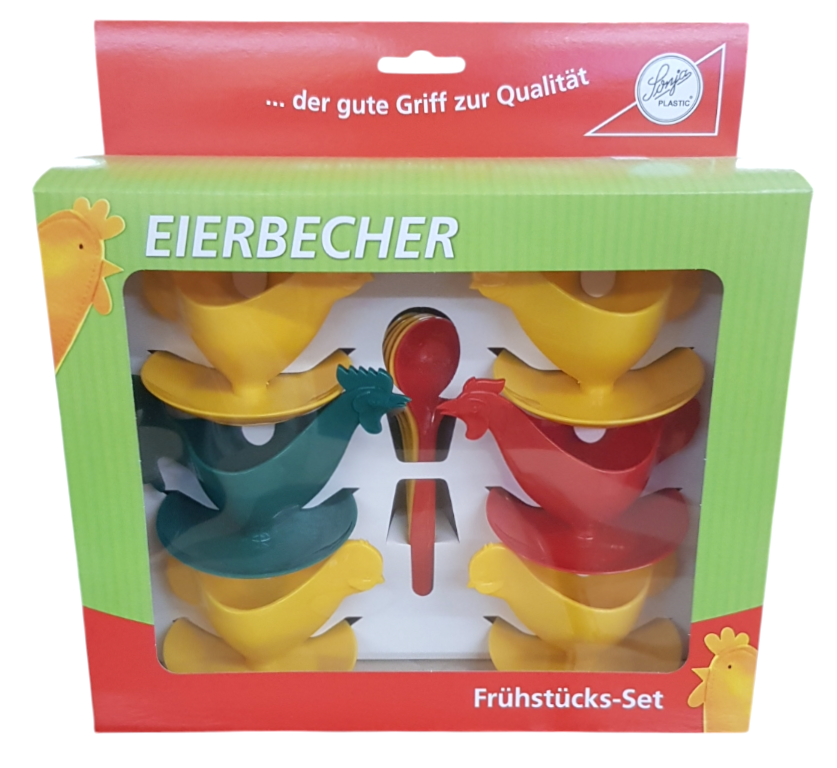 Eierbecher Frühstücksset Hühnerfamilie