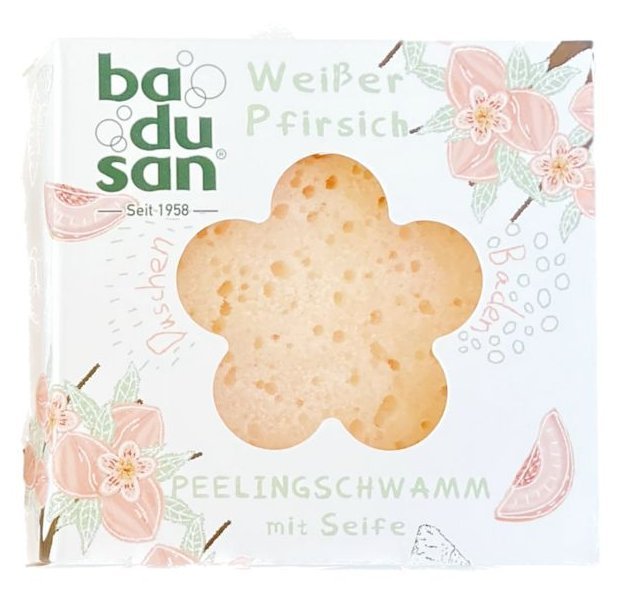 Peelingschwamm mit Seife Weißer Pfirsich